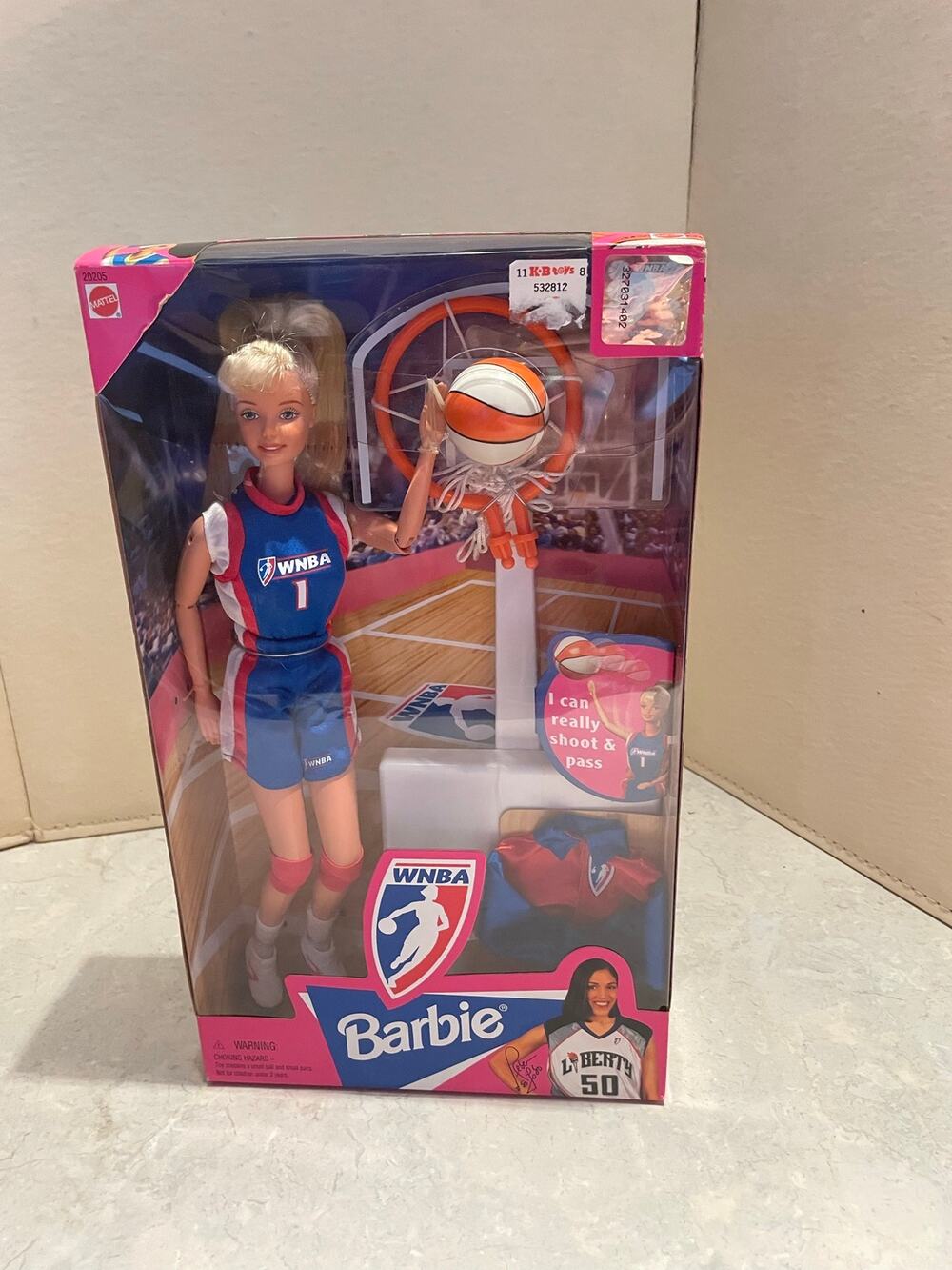 Vintage Barbie 1998 WNBA #1 basketball and hoop jacket NIB